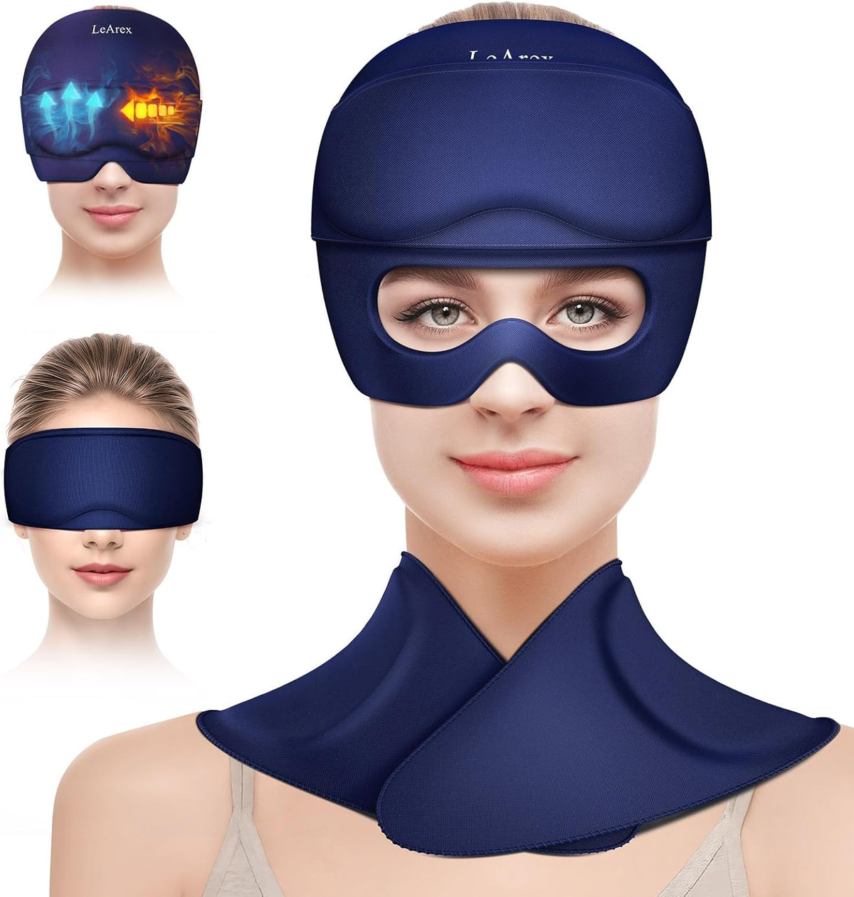 3 in 1 Migraine Relief Cap Neck Ice Pack Wrap Gel and Ice Eye Masks, Detachable Ice Caps with Eyes Masks, Hot and Cold Therapy for Relief of Headaches, Stiff Neck and Eye Fatigue (Purple)