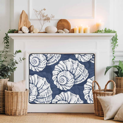 Magnetic Fireplace Cover Navy Blue Coastal Shells Fireplace Screen Decorative Ocean Conch Marine Life Insulation Fireplace Blocker Save Energy Fireplace Draft Stopper Covers for Living Room 36x30 Inch