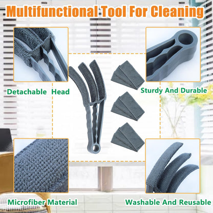Window Blind Cleaner Duster Brush, 1 Brush with 4 Upgraded Microfiber Sleeves, Washable and Reusable, Blind Cleaner Tools for Window Blinds, Air Conditioner, Jalousie (Grey)