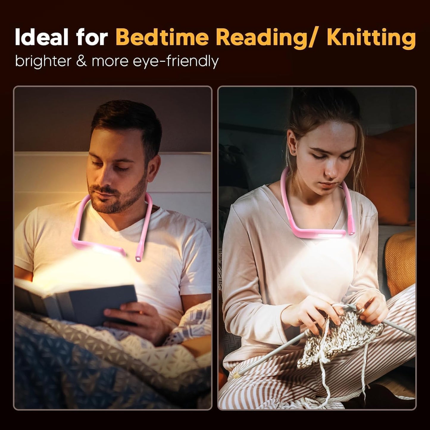 Neck Reading Light Book Lovers Gifts, Rechargeable 80Hrs Eye-friendly 3 Colors & Stepless Dimming Book Light for Reading, Christmas Stocking Stuffers for Men Women Camping Knitting Crochet Accessories
