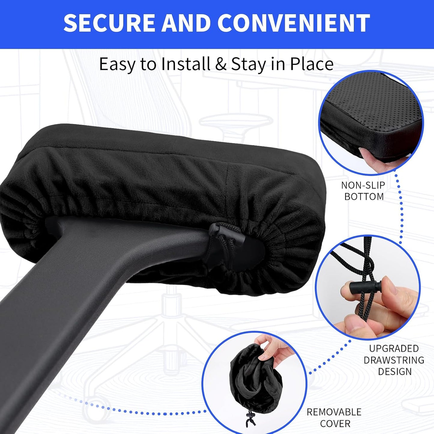 YOUFi Office Chair Arm Covers,Extra Soft Velvet Armrest Cushion,Set of 2 | Ergonomic Support for Elbows & Forearms Pressure Relief, Non-Slip Full Cover Arm Rest Pads for Desk Chair,Gaming Chair, Gray