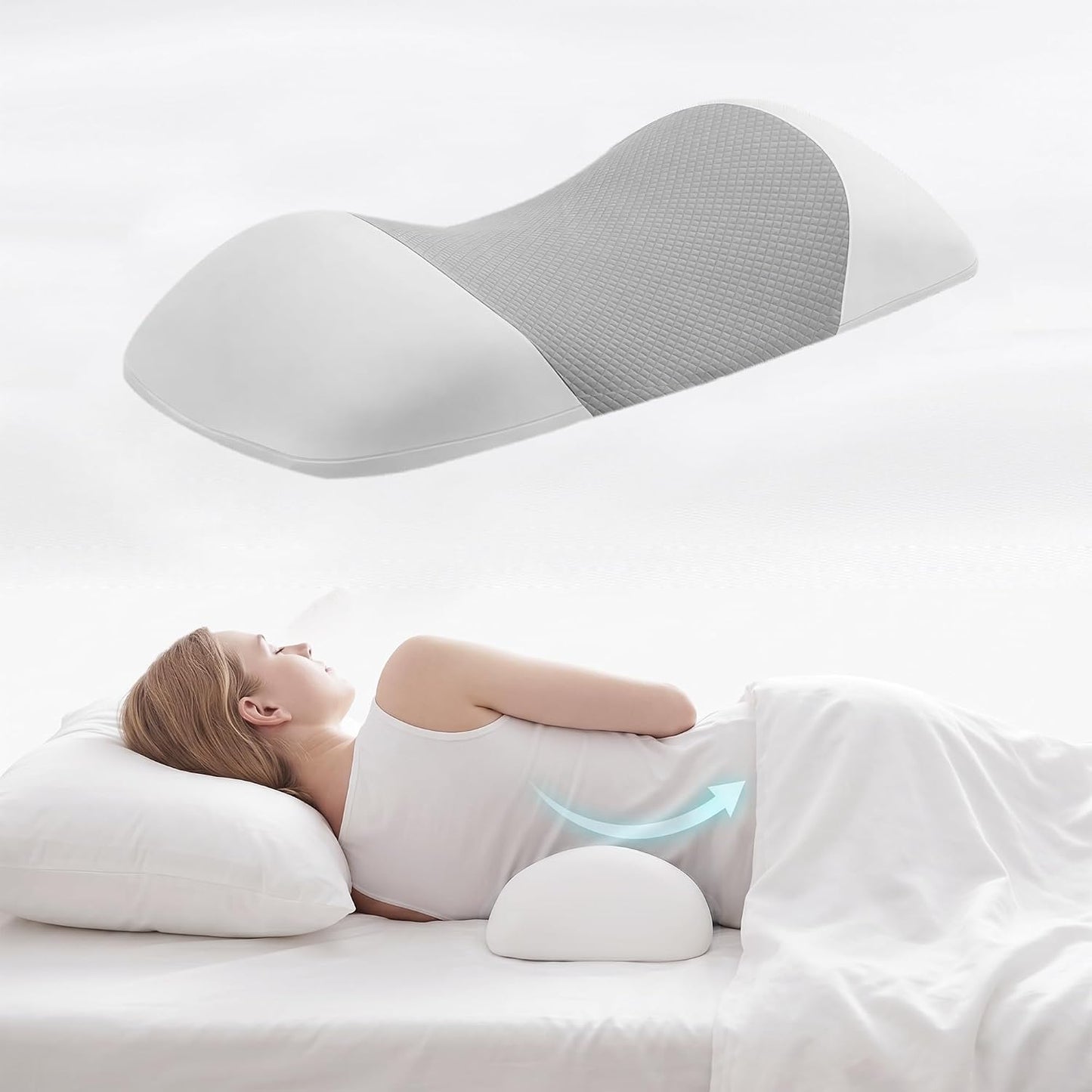 Lumbar Support Pillow for Sleeping,Premium Memory Foam Lower Back Pain Relief Bed Rest Support Pillows for Car Bed,Couch,Waist Support Care Cushion,Sleep Lumbar Pillow (Black Grey)