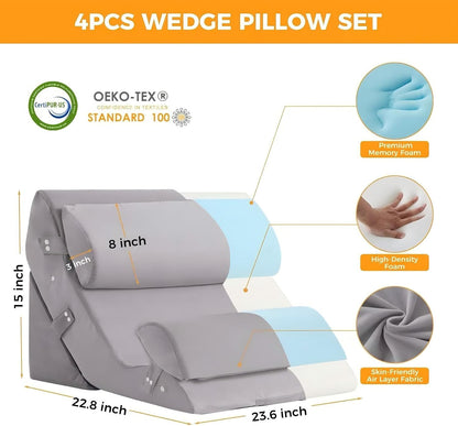 Ruqmuis 3PCS Wedge Pillow Set for After Surgery, Adjustable Back Pillow for Bed Sitting up, Acid Reflux, Bed Wedge Pillow Headboard for Sleeping & Snoring, Orthopedic Pillow for Post Surgery, White
