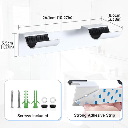 2 PCS Wall Mount Curling Iron Holder and Hair Tool Organizer with Adhesive, Multifunctional Hot Flat Iron and Hair Straightener Holder Storage Stand for Vanity, Cabinet and Wall, White