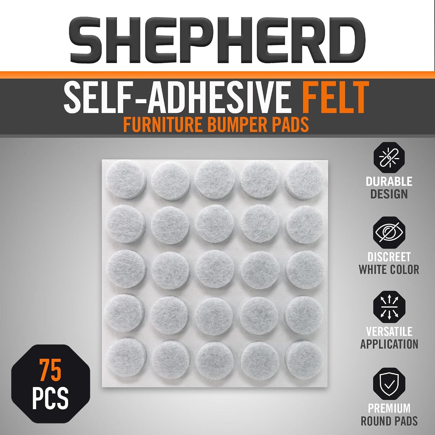 Shepherd Hardware 9957 3/8-Inch Self-Adhesive Felt Furniture Pads, 75-Pack, White