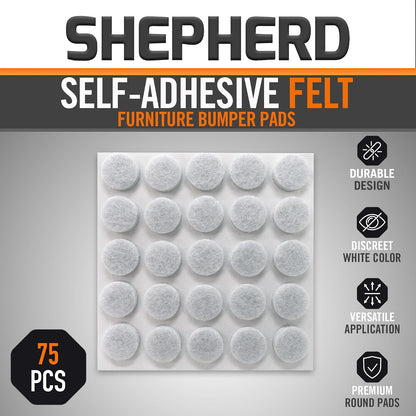 Shepherd Hardware 9957 3/8-Inch Self-Adhesive Felt Furniture Pads, 75-Pack, White