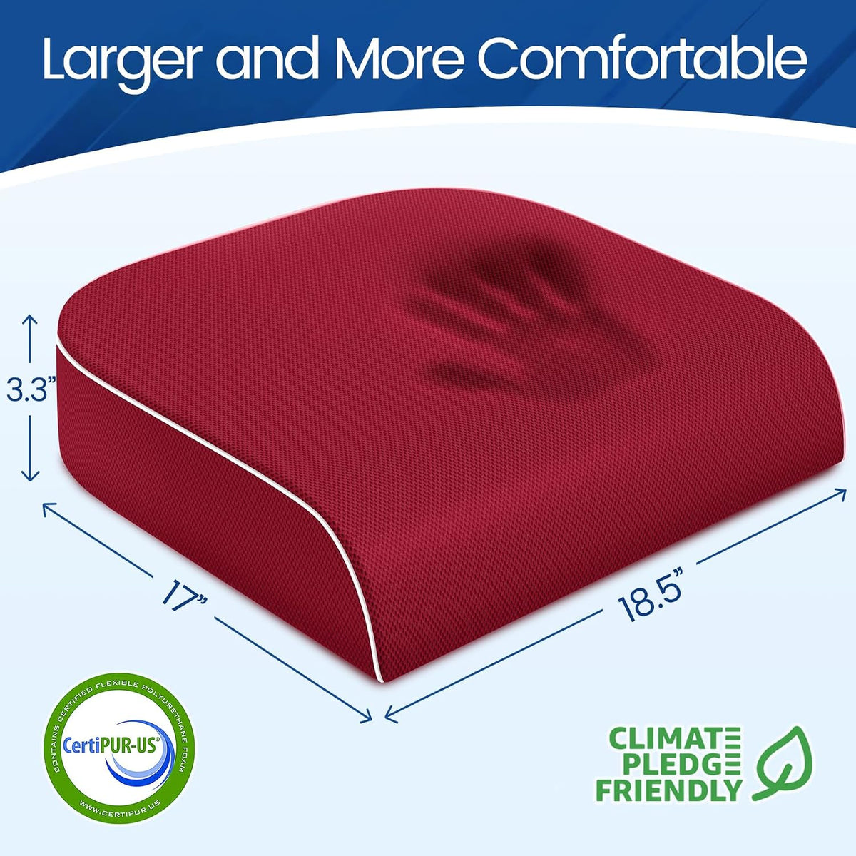 SweetSlubr Memory Foam Seat Cushion, Office Chair Cushion, 3-Inch, Large