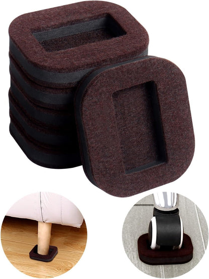 12 PCS Felt Furniture Coasters Caster Cups for Hardwood Floors, Felt Bottom Furniture Pads, Bed Office Chair Fridge Furniture Wheel Stopper to Prevent Sliding and Scratches (Black, L: 2.6" * W:1.8")