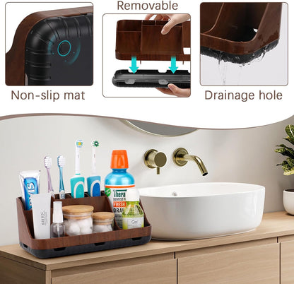GFWARE Black Toothbrush Holder - 7 Slots Bathroom Organizer Countertop with Drainage Matte Black Electric Toothbrush and Toothpaste Holder for Bathroom Accessories Organization Vanity Sink Storage | Detachable 7 Slots Matte Black Kid Electric Toothbrush