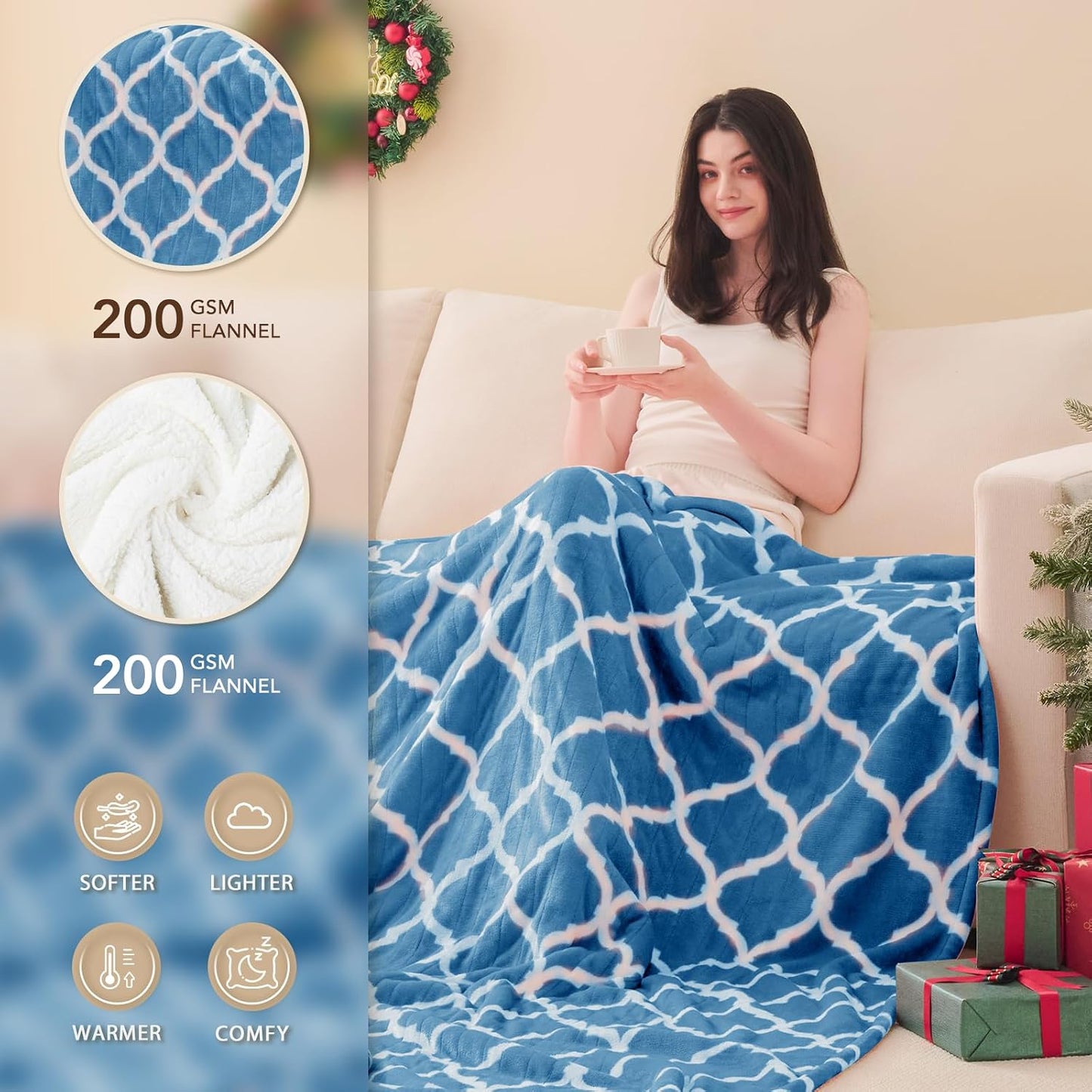 Homemate Heated Blanket Electric Throw - 50“x60“ Heating Blanket with 10 Fast Heat Levels 8 Hours Auto Off Soft Cozy Flannel Over-Heated Protection ETL Certification Keep Warming in Home | Throw with 10 Fast Heat Levels 8 Hours Auto Off Over-Heated