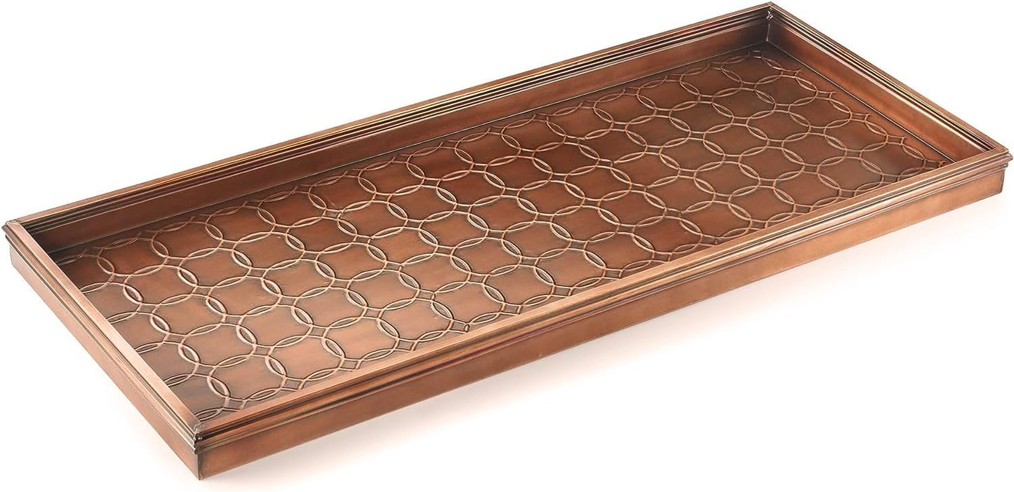 Good Directions Large Boot Tray, Classic Multi-Purpose All Weather Decorative Boot Tray, Shoes, Plants, Garage, Patio Door, Pet Bowls, 34 inch Entry Indoor Shoe Tray, Brown Copper Finish
