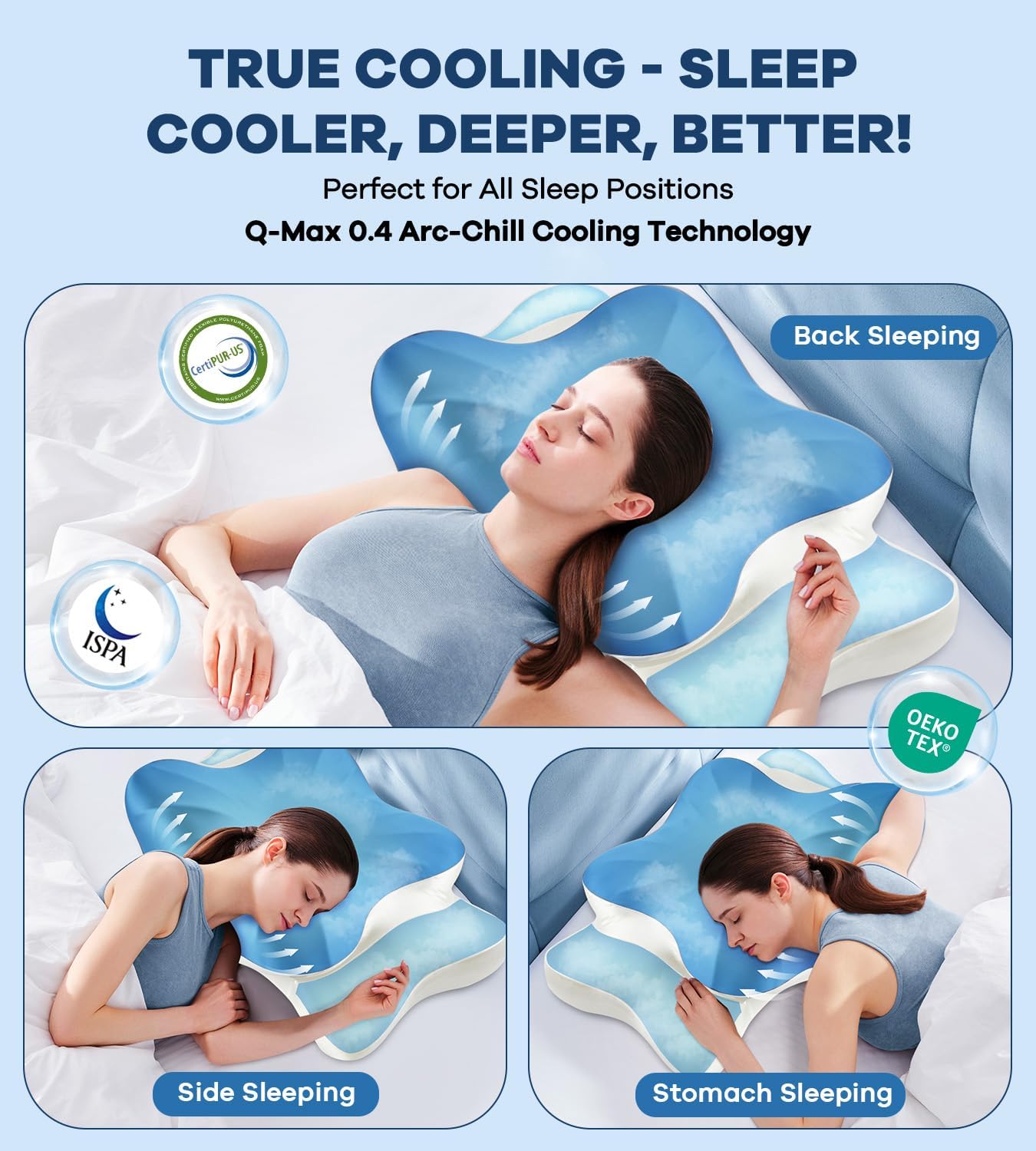 DONAMA Contour Cervical Neck Pillow for Neck Pain Relief | Queen,Ergonomic Dual-Height,Odorless Memory Foam,Side/Back/Stomach Sleepers,Cooling Hypoallergenic Cover,OEKO-TEX Certified