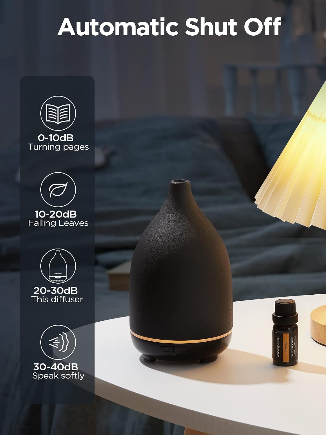 InnoGear Oil Diffuser, 300ML Ceramic Diffuser for Essential Oils Handcrafted Aromatherapy Diffuser Ultrasonic Cool Mist Humidifier with 4 Timers Waterless Auto Off for Room Office, White