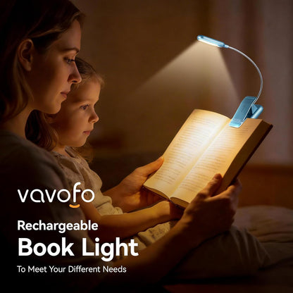 VAVOFO Rechargeable Book Light for Reading in Bed Kids, 7 LED Reading Light with 9-Level Warm Cool White Daylight, Eye Care Lamp with Power Indicator for Bookworms (Yellow)