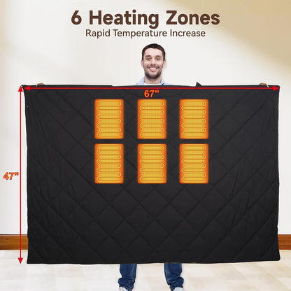 Cordless Battery Operated Heated Blanket, Portable Outdoor Heated Blanket | Extra Large 67"x47" Windproof Rechargeable Heated Throw, 6 Fast-Heating Zones for Camping, Hiking, Stadium Events & Travel