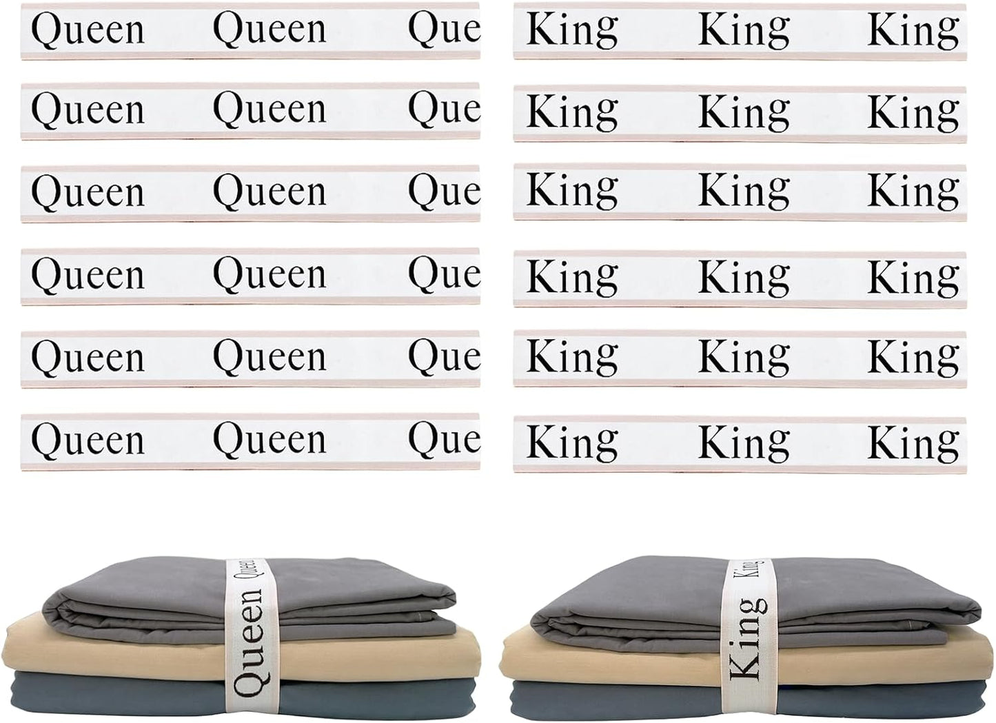 12 Pieces Bed Sheet Organizer Bands, Closet Organization Sheet Straps, Linen Labels Bedding Bands, Elastic Bed Sheet Storage Sheet Keepers （6PcsQueen 6PcsKing ）