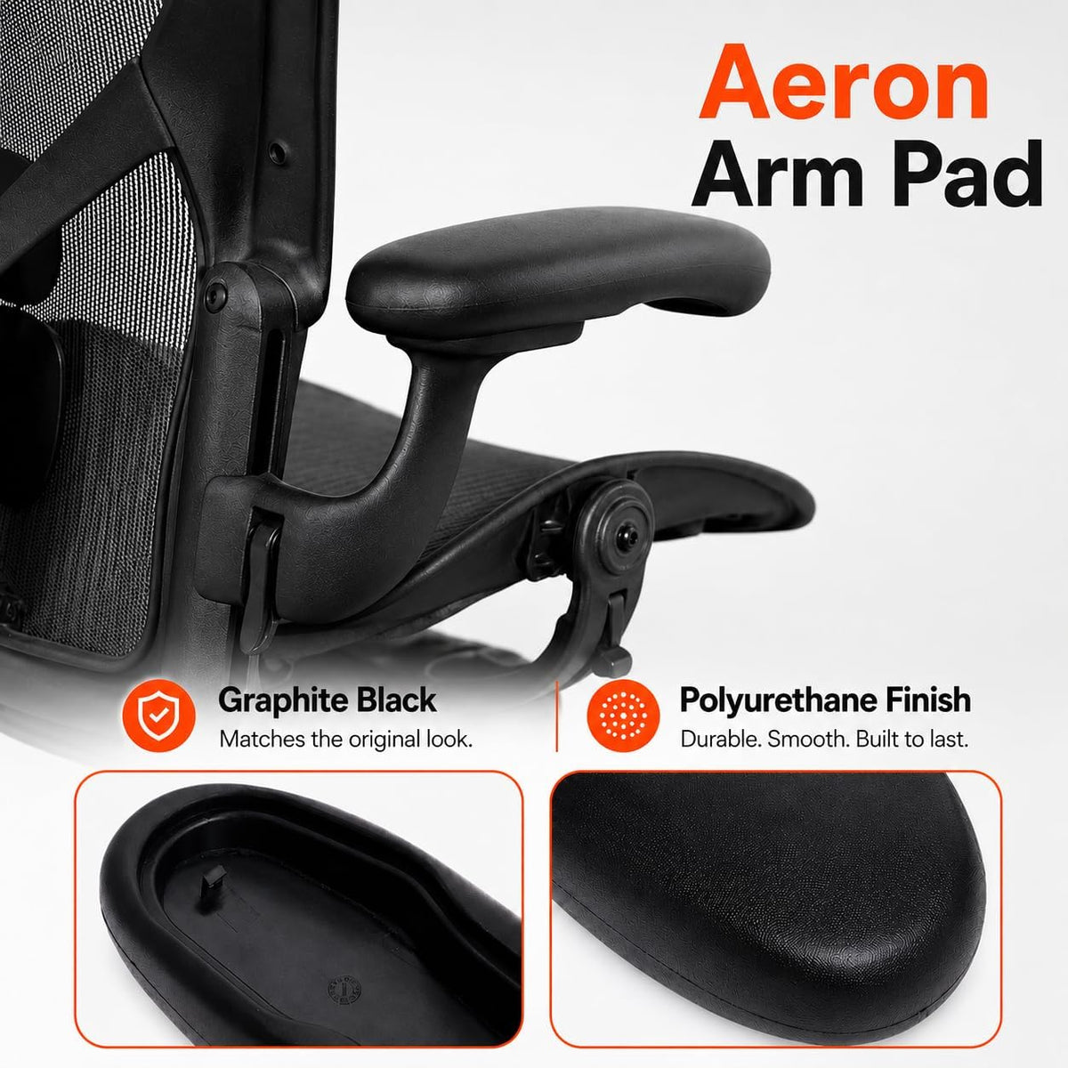 Office Chair Arm Pads for Aeron Chair Graphite, Polyurethane, 2 Pack