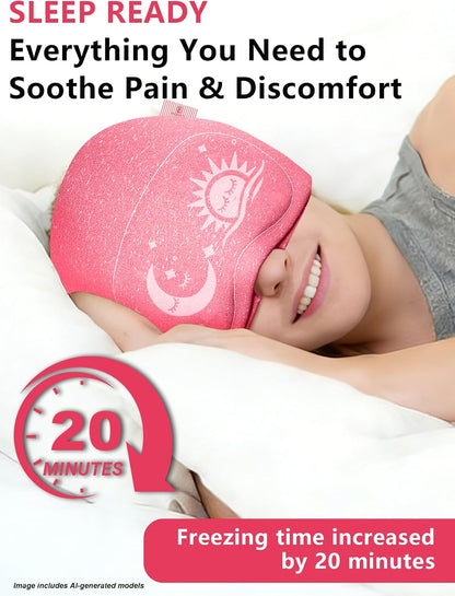 Migraine Relief Cap with Flip-up Eye Mask for Headache & Stress Relief | Headache Relief Hat for Hangover, Tension-Cold Compress Head Wrap