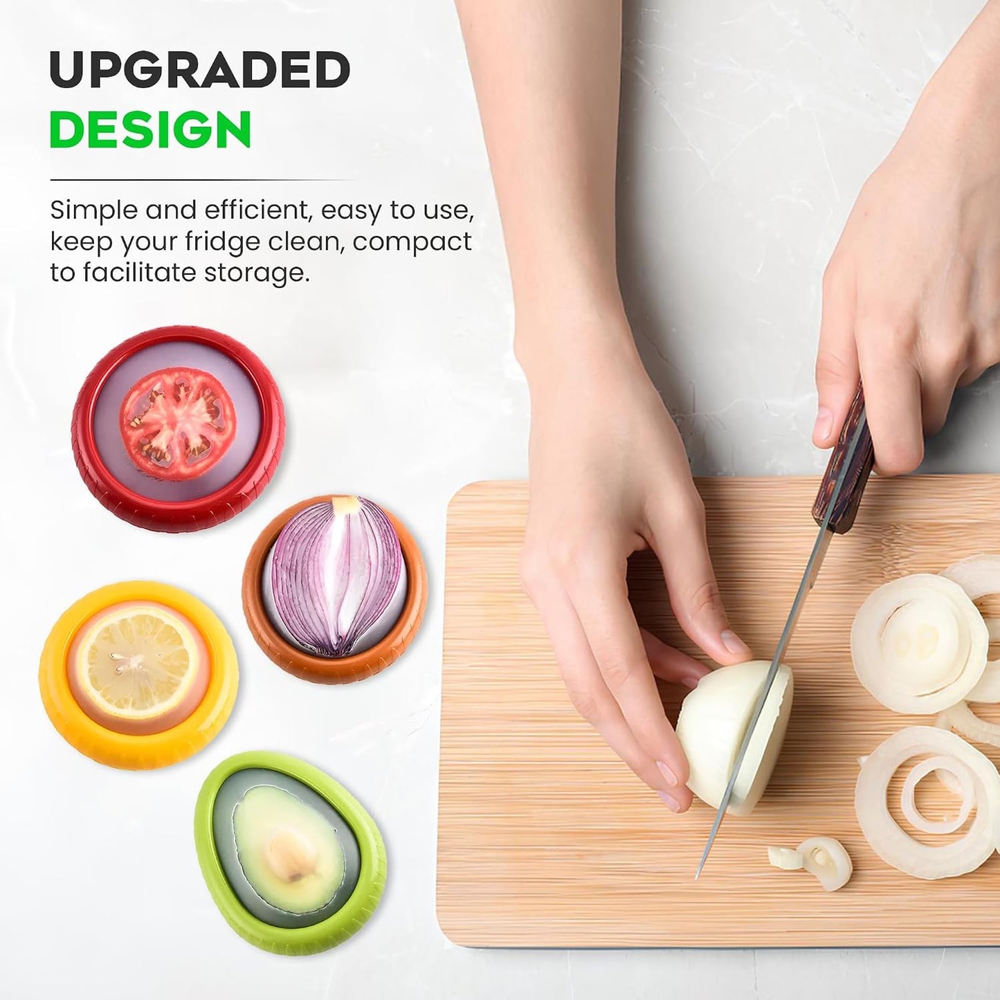 Silicone Avocado Saver - 4PCS Multi-Use Food Saver as Onion Saver & Lemon Saver, Avocado Keeper, Tomato Saver, and More - Anti-Oxidation + Reusable Fruit and Vegetable Storage Containers for Fridge