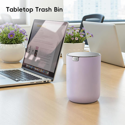EKO Fandy 0.58 Gal/2.2L Mini Trash Can with Lid, Swing-Top Desktop Trash Can for Bathroom, Countertop, Vanity, Desk or Office, Small Garbage Bin (Blue)