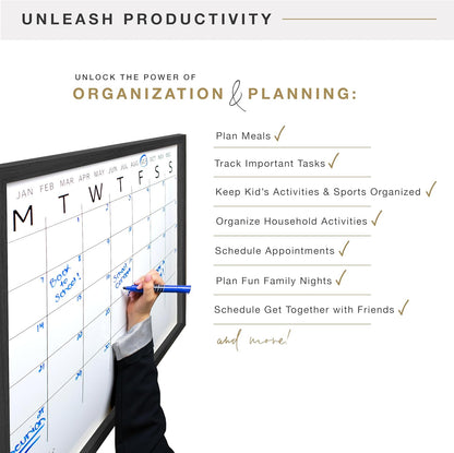 MCS Dry Erase Weekly Meal Planner Black Framed Calander Whiteboard, 11x24 | Dry Erase Weekly Meal Planner Black Framed Calander Whiteboard Frame, 11x24 Inch