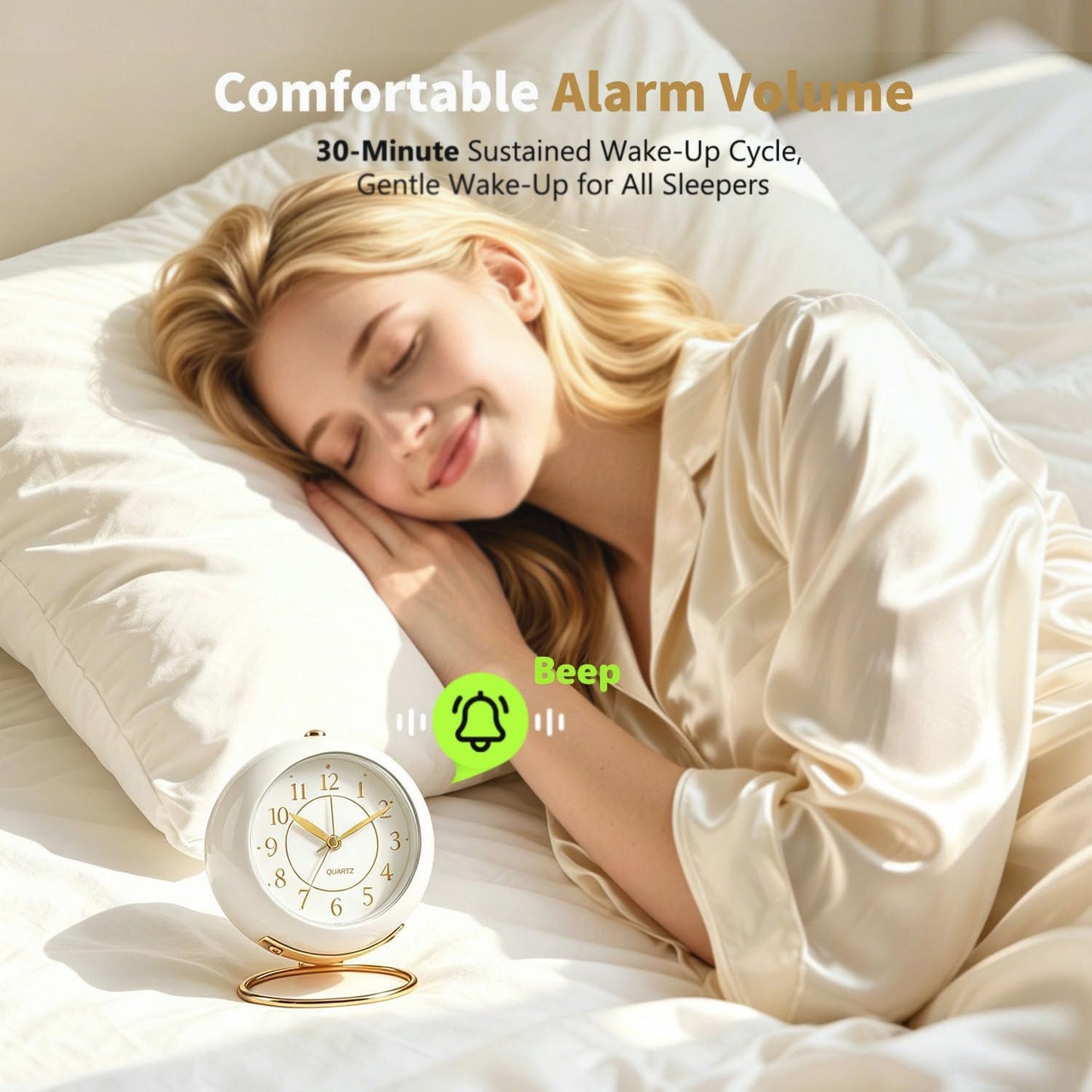 Analog Alarm Clock, Retro Small Desk Clock with Night Light, Backlight Cute Simple Design, Silent Non-Ticking, Battery Powered, Clock for Bedroom,Travel,Kitchen,Bedside Desktop Decor