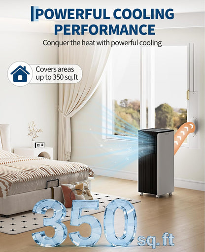 10000 BTU Portable Air Conditioner, 3 In1 Cooling Dehumidifier Fan, Quiet Fast Cooling, 4 Way Swing, LED Display, Remote, 24H Timer, 360° Wheels, Window Kit, Cools Rooms Up to 450 Sq.ft
