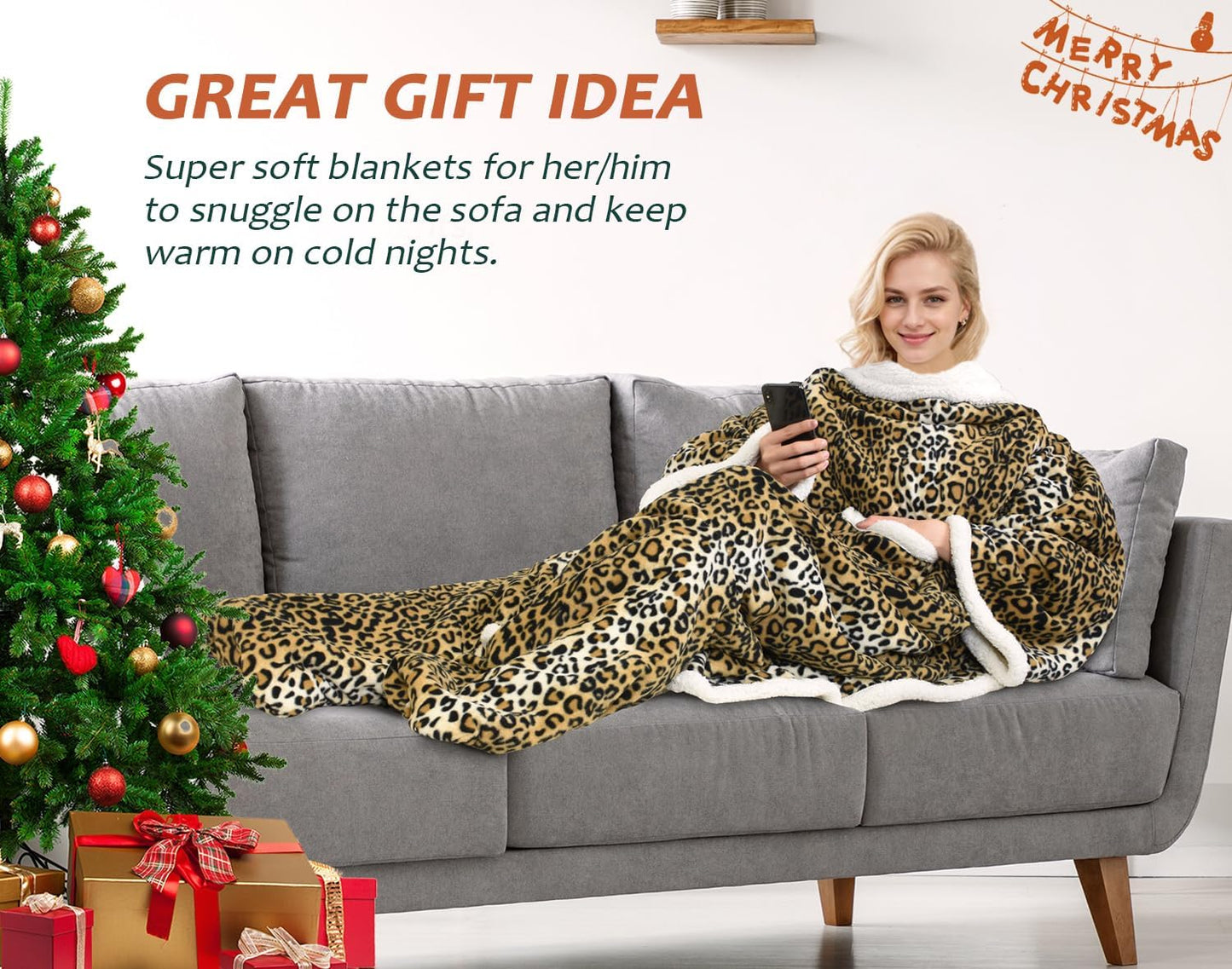 Catalonia Wearable Blanket with Sleeves & Foot Pocket for Adults | Soft Fleece Throw Wrap with Hands-Free Comfort, Perfect for Reading, TV Time & Relaxing, Christmas Gift for Women & Men