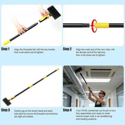 HVAC Coil Cleaning Brush with Long Handle, Double-Sided AC Evaporator & Condenser Coil Cleaner Brush, Carpet Pet Hair Remover for Vents, Ducts, Furniture