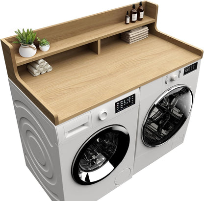 Washer Dryer Countertop, 54" x 27.55" 2-Tier Washer Dryer Topper with Edge, for Laundry Room Organization Oak