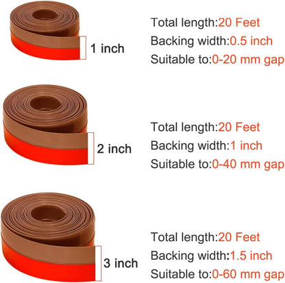 TORRAMI Silicone Weather Stripping 1 inch Width 20 Feet Length, Seal for Door Under Bottom, Gap, Side, Glass Shower Door, Sliding Door,Windows, Grey