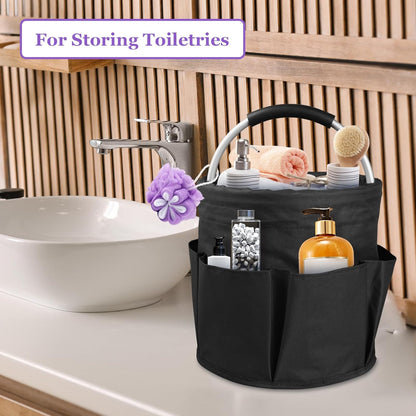 17L Cleaning Caddy with Handle and 6 Pockets, Foldable Cleaning Supply Caddy, Portable Shower Caddy in 600D Oxford Fabric, Multifunctional Storage Basket for Camping, Gardening, Black