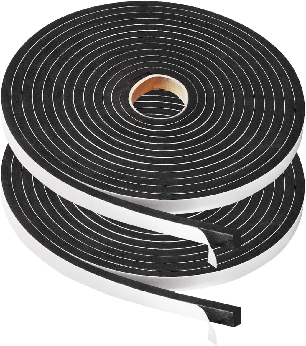 2 Rolls Foam Seal Tape for Door Window Insulation, Soundproof and Shockproof Foam Adhensive Strip, 3/8" Wx3/16 T Single Sided Foam Tape, Cold Air and Draft Closed Cell Seal Strip,Total 32FT