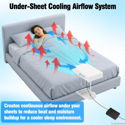 Bed Fan Under Sheets, Bed Cooling System with Adjustable Fan Speed (White)