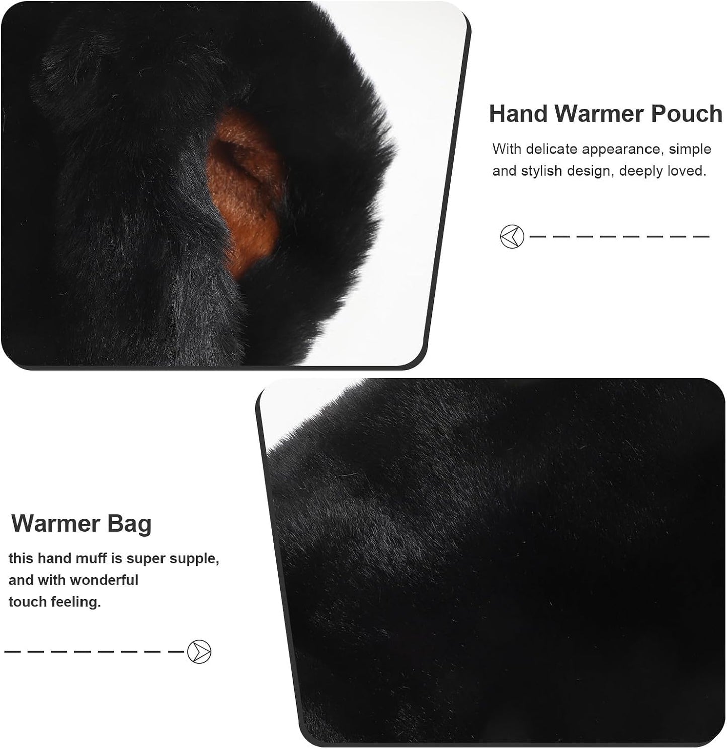 DOITOOL Portable Plush Hand Warmer Muff for Women with Delicate Appearance, Warm Hands Clothing Accessory, for Traveling and Winter Weddings, Black Soft Faux Fur Arm Warmer Pouch