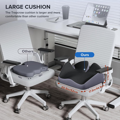 Coccyx Seat Cushion, U-Shaped Memory Foam Office Chair | High-Density Memory Foam Helps Reduce Tailbone Pressure; Washable Mesh Cover, Anti-Slip Base for Office Chair, Car & Travel