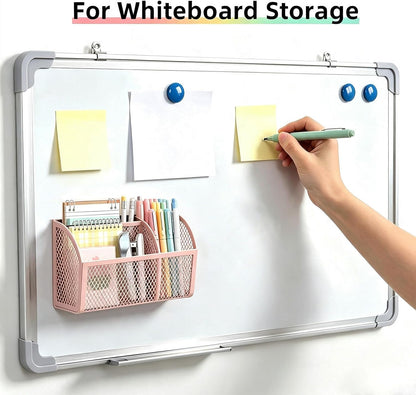 Magnetic Pencil Holder, Magnetic Organizer for Locker Accessories, Black | Mesh Marker Holder with Strong Magnets and 3 Compartments for Whiteboards Refrigerators and Magnetic Lockers