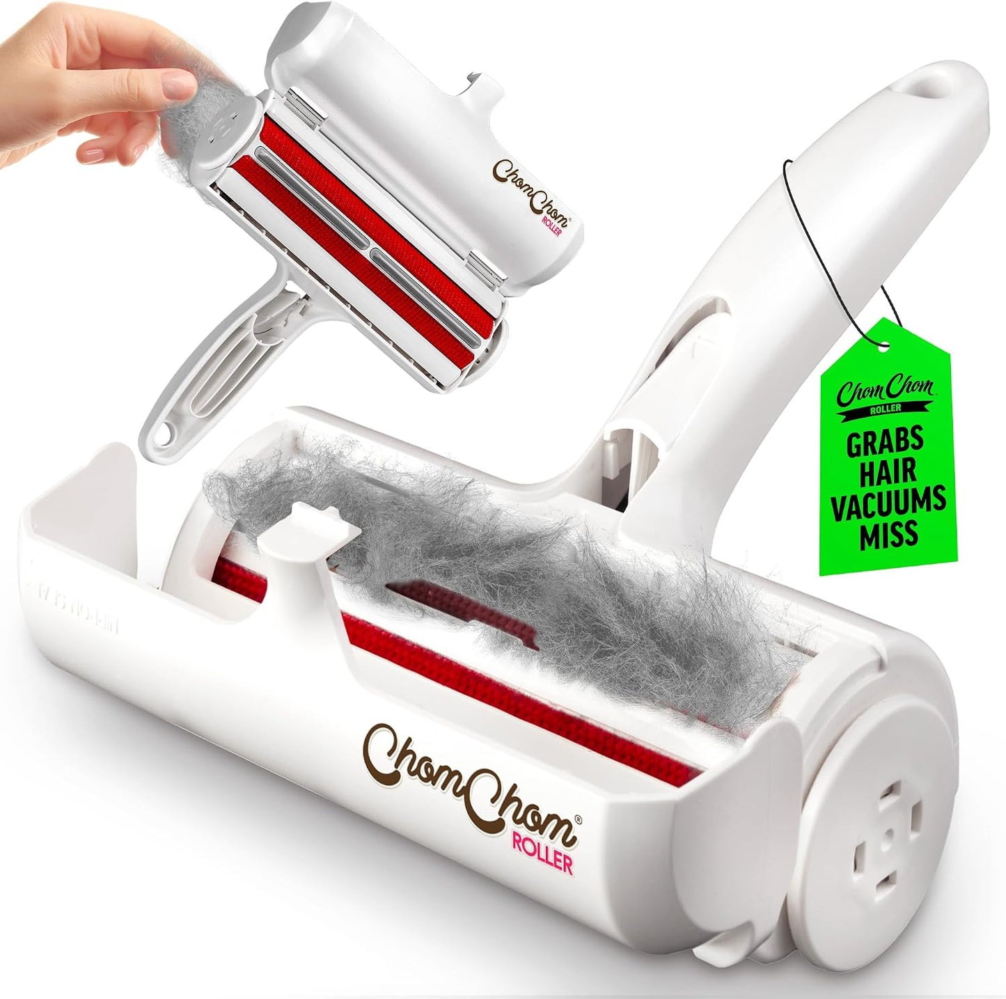 ChomChom Roller Pet Hair Remover – Reusable Lint Roller Pet Hair Removal Tool for Clothes, Couches, Cars and Travel - Cat Dog Hair Remover, Compact, No Sticky Refills Needed (Mini Roller)