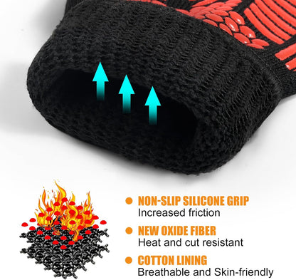BBQ Gloves, Oven Gloves, 1472°F Extreme Heat Resistant Barbecue Gloves, Silicone Non-Slip Oven Mitts, Kitchen for Cooking, Grilling, and Baking