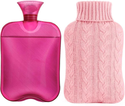 samply 2L Hot Water Bottle with Knitted Cover, Hot Water Bag, Purple