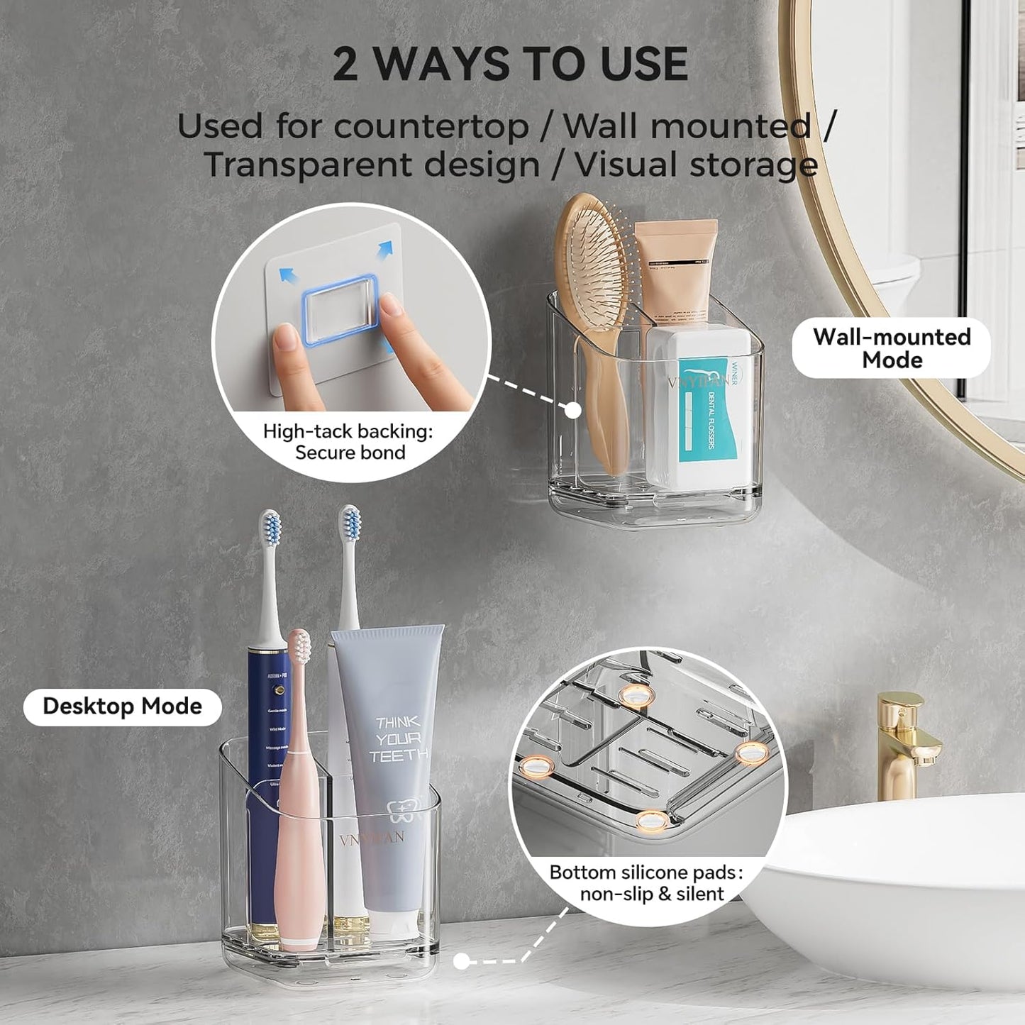 3 Slots Detachable Toothbrush Holders Wall Mounted for Bathrooms | Electric Toothbrush Holder with Drip Tray, Tooth Brush and Toothpaste Holder Organizer for Bathroom Countertop Organizer