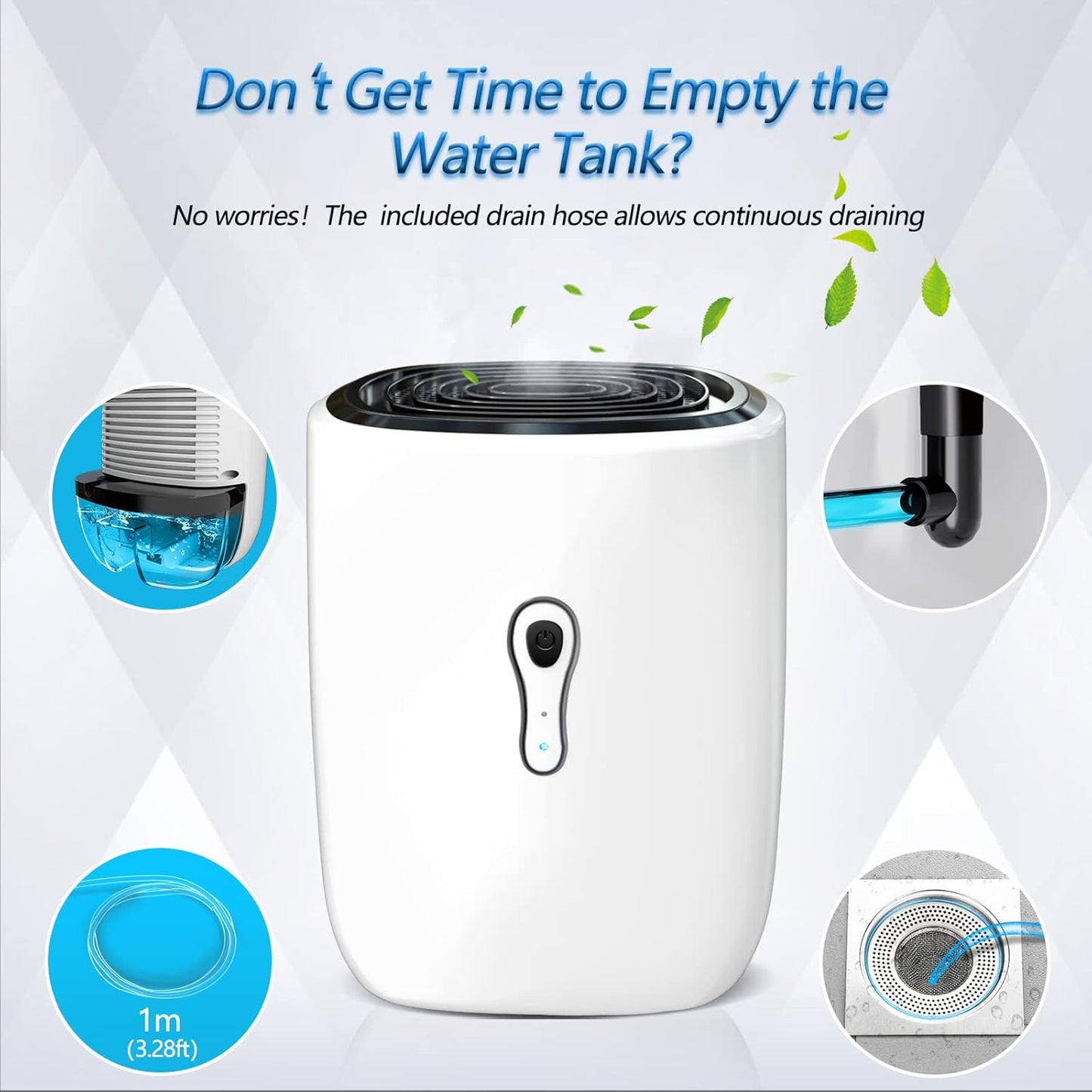 Dehumidifiers for Home 27oz(800ml), Small Auto Shut off with Drain Hose | Portable Ultra Quiet Mini Dehumidifier for Bathroom, Basement, Garage, RV, Gun Safe, Closet, Quiet Moisture Absorber