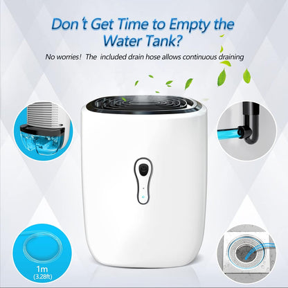 Dehumidifiers for Home 27oz(800ml), Small Auto Shut off with Drain Hose | Portable Ultra Quiet Mini Dehumidifier for Bathroom, Basement, Garage, RV, Gun Safe, Closet, Quiet Moisture Absorber