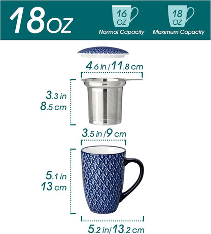 vancasso SELENE Porcelain Tea Mug, 18 oz Porcelain Tea Cup with Infuser and Lid Steeps Loose Leaf Tea, Microwave & Dishwasher Safe, Five-Leaf Clover