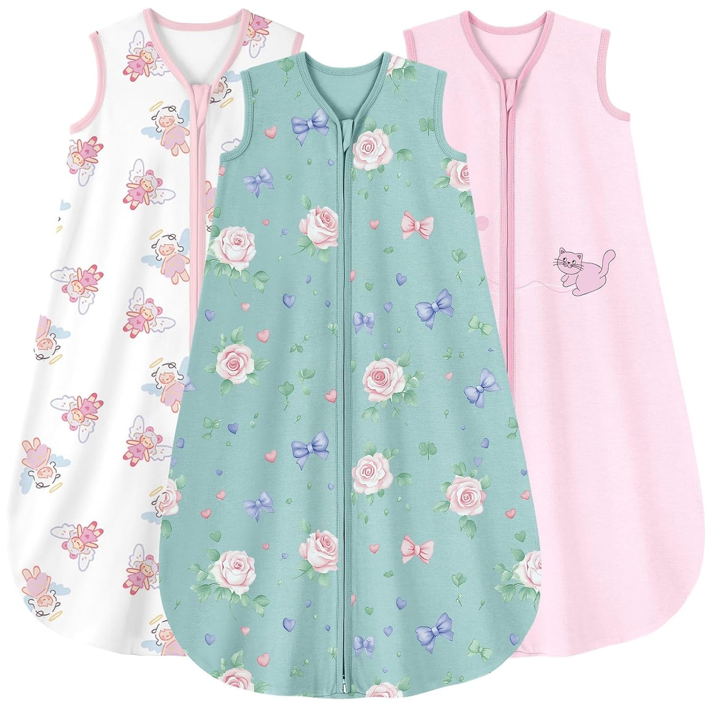 Yoofoss Baby Sleep Sack 0-6 Months Wearable Blanket for Babies 100% Organic Cotton 2-Way Zipper TOG 0.5 Toddler Sleeping Sack 3 Pack, Sleep Sacks