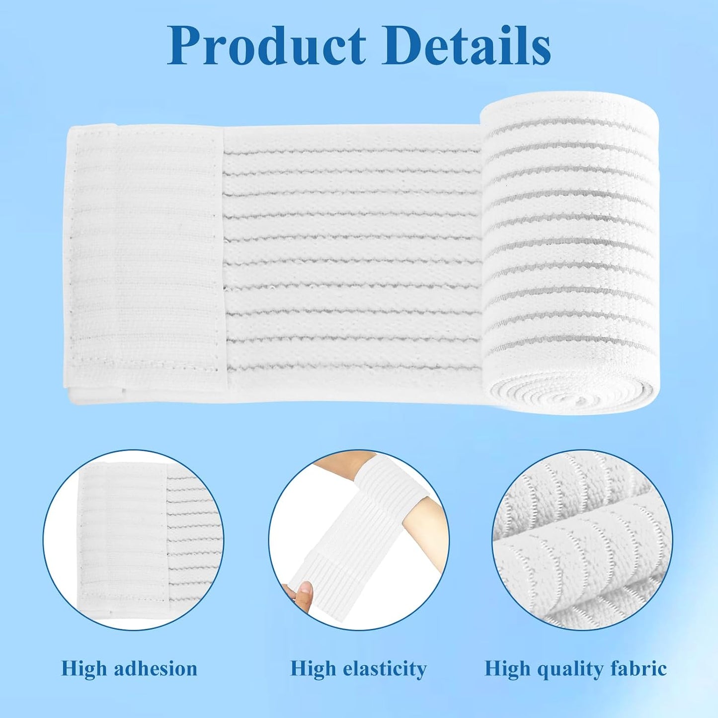 4-Pack Ice Pack Strap,Stretchable- 35.5"x3" Adjustable Hook and Loop Elastic Holder & Resuable Extender Belt for Secure Ice Pack Wrap, Blue