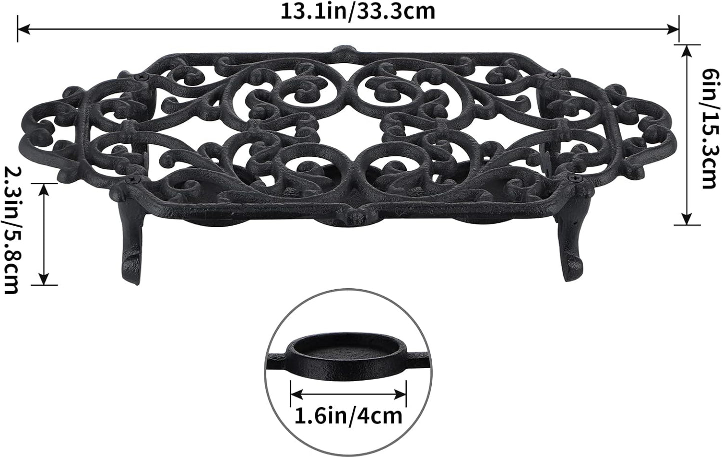 MOLIGOU Cast Iron Teapot Warmer, Teapot Warmer Stand with 3 Tealight Candle Holders, Teapot Heater Base