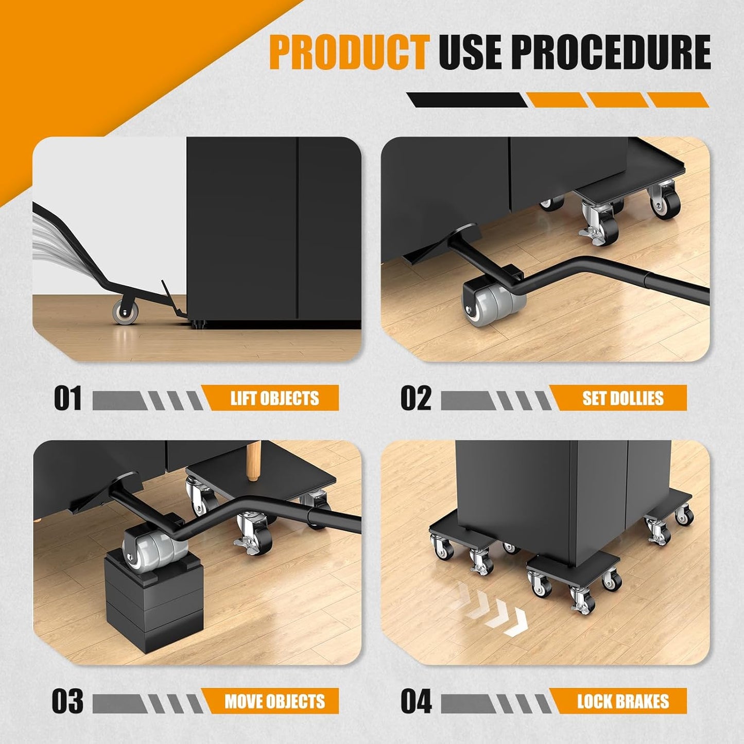 LOYAL TIGER 1500LBS Heavy Duty Furniture Dolly & Movers Set (5.4 Inch, Red) | 5-Wheel Carbon Steel Rollers with Locking Casters & Lifter. Moving Kit for Refrigerator, Washer, Sofa & Cabinet.