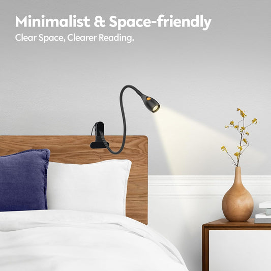 acegoo Minimalist Clip On Reading Light, Head Switch Headboard Book Lamp