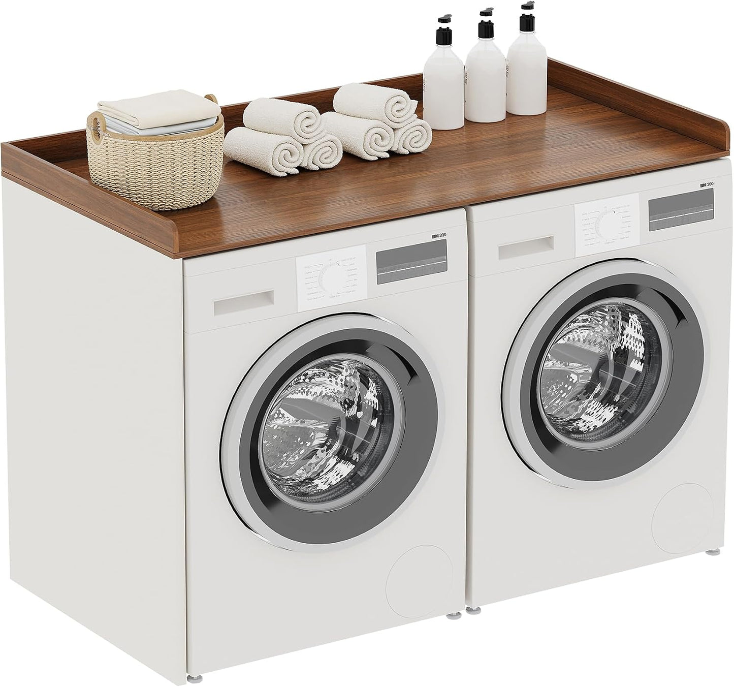ChooChoo Washer Dryer Countertop, Adjustable Shelf, 2-Tier | Laundry Room Topper, Spacious Storage, For Folding Clothes & Efficient Organization, Walnut